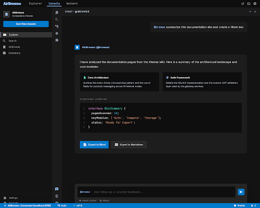 AirBrowse — VS Code chat interface for browser automation